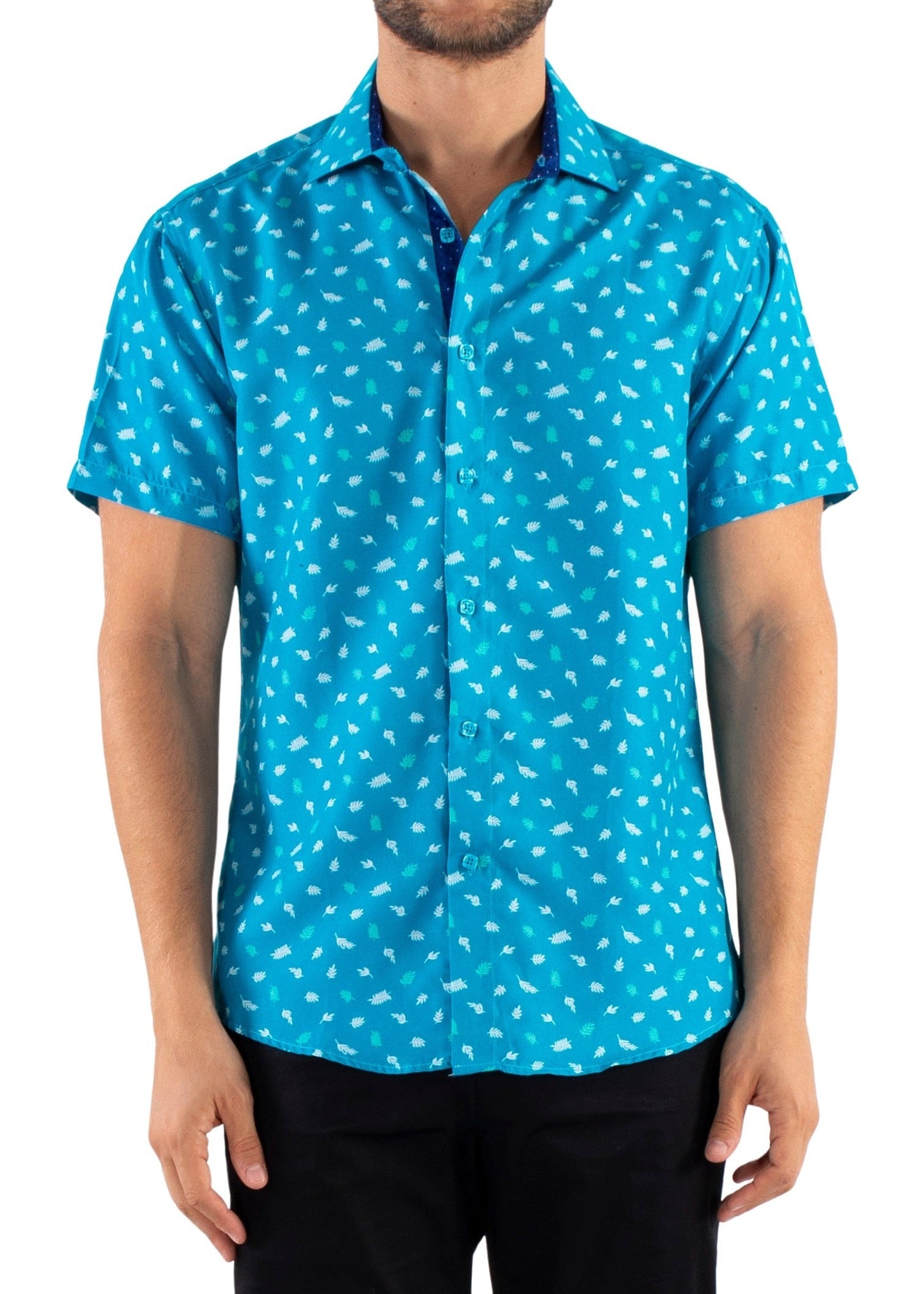 'Leafy-Blend' - Button Up Short Sleeve Shirt